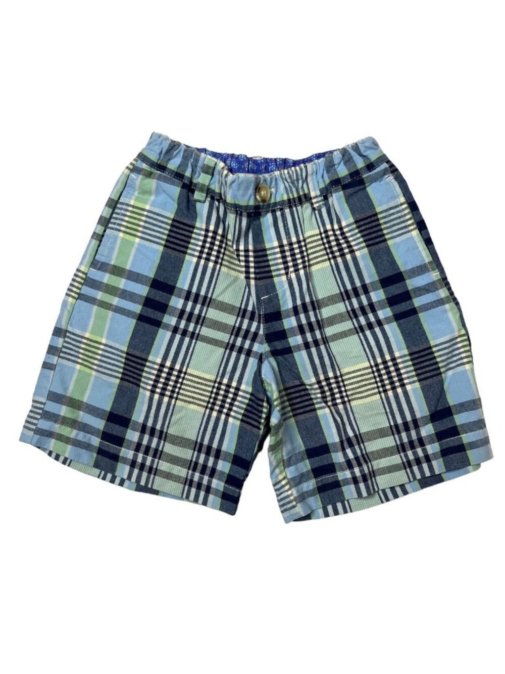 J Bailey Plaid Chino Shorts Boys Blue Green Flat Front Stretch Waist Size 4T